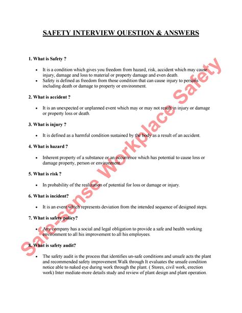 Download Health And Safety Interview Questions Answers 
