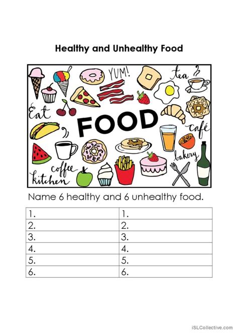 Healthy And Unhealthy Food English Esl Worksheets Pdf Kindergarten Worksheet Colors - Kindergarten Worksheet Colors