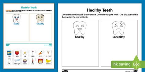 Healthy Teeth Cut And Paste Activity For K Dental Health Worksheet 2nd Grade - Dental Health Worksheet 2nd Grade