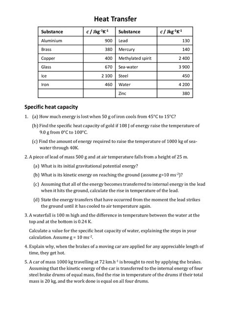 Heat Capacity Worksheet   Pdf Latent Heat And Specific Heat Capacity Questions - Heat Capacity Worksheet