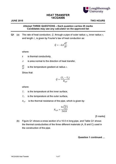 Read Online Heat Transfer Exam Questions And Solutions 