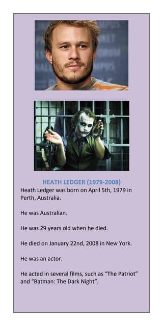 heath ledger biography summary examples
