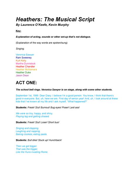 Heathers The Musical Full Script