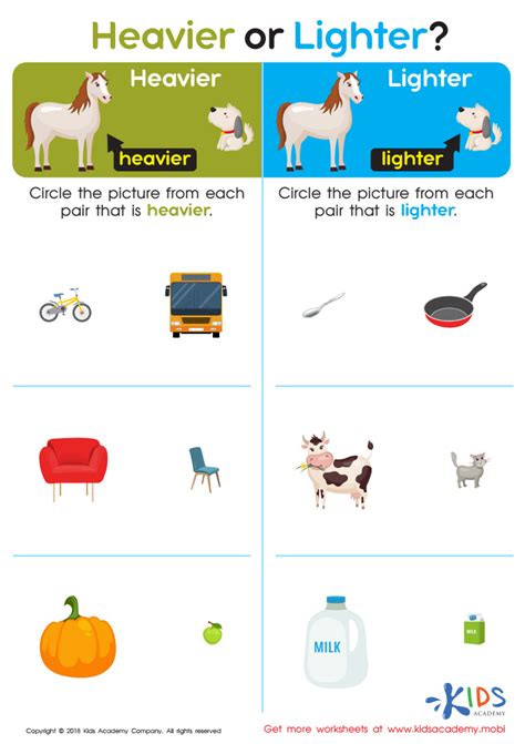 Heavier Lighter Worksheet