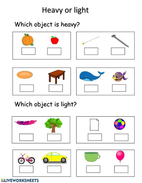 Heavy Light Worksheet