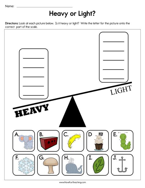 Heavy Or Light Measuring Weight Worksheets Kidpid Weight Worksheets For Kindergarten - Weight Worksheets For Kindergarten