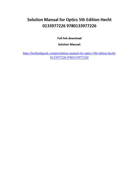 Hecht Optics Solution Manual