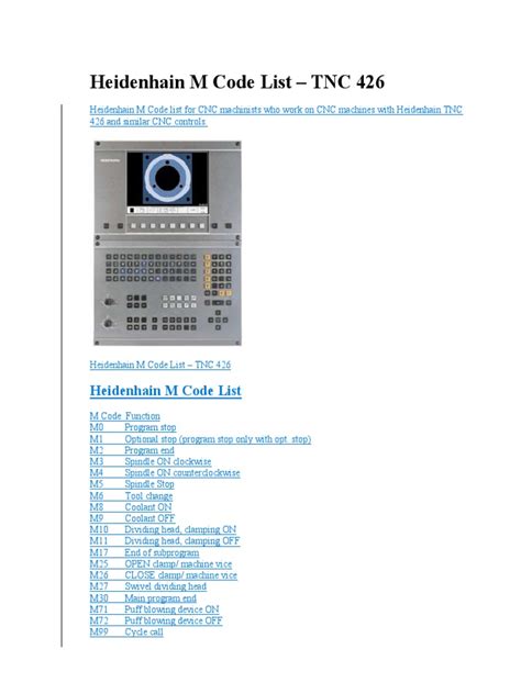 Heidenhain 426 Controller Parameters