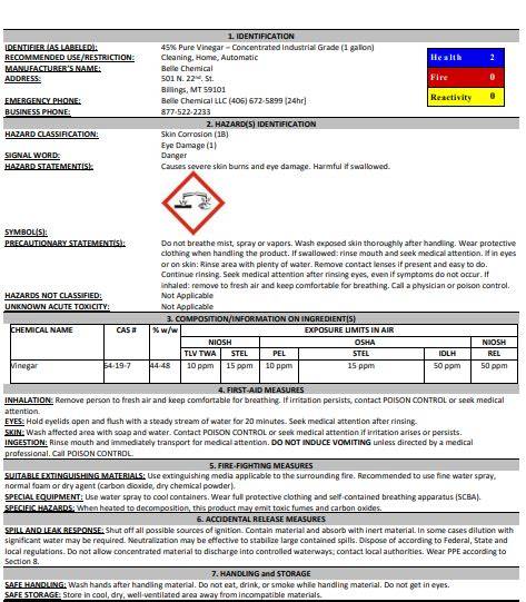 heinz vinegar msds sheet