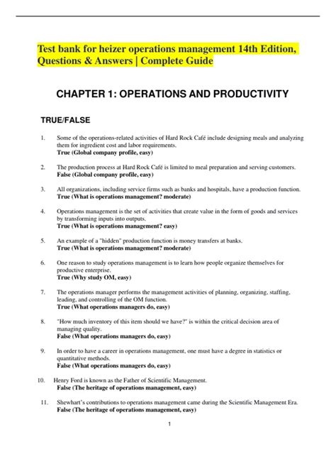Download Heizer Operations Management 10Th Edition Test Bank 