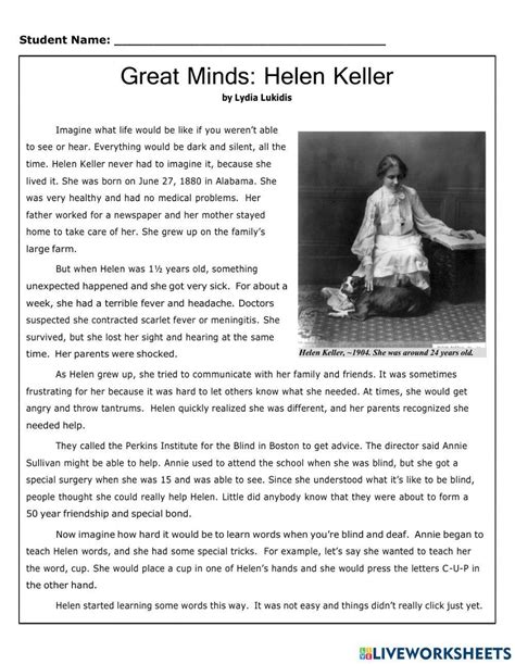 Helen Keller Interview Worksheet Helen Keller Worksheet - Helen Keller Worksheet