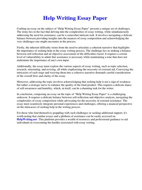 Read Online Help Writing Essay Paper 