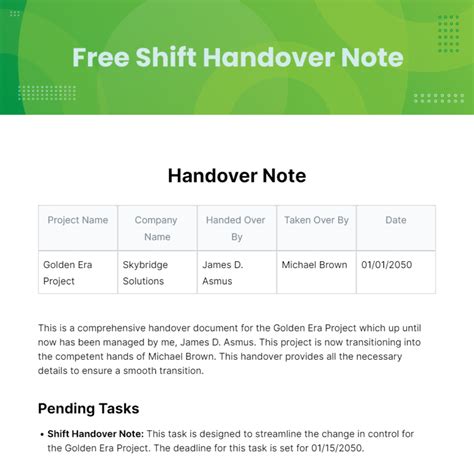 helpdesk shift handover template