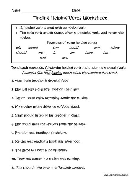 Helping Verbs Worksheet