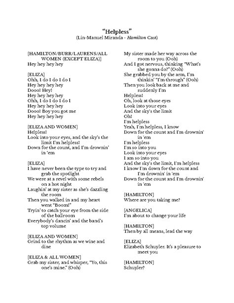Helpless Hamilton Lyrics