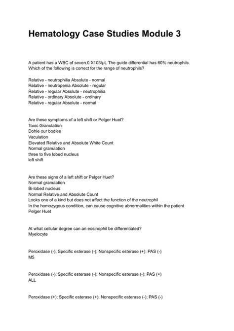 hematology case studies with answers