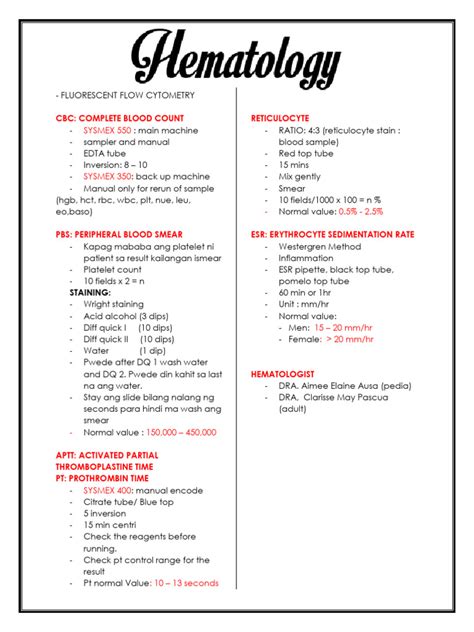 hematology procedure skils