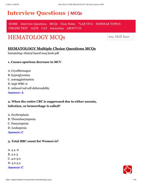 Read Hematology Mcqs Questions With Answers Necrb 