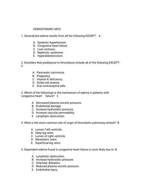 hemodynamic disorder mcq