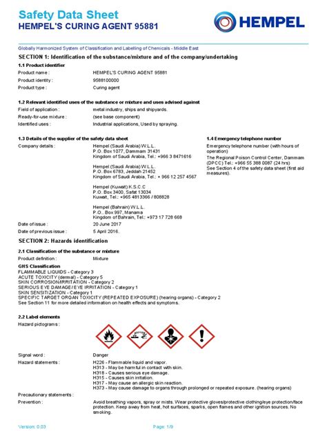 hempel curing agent 95881 msds
