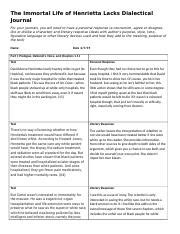 Henrietta Lacks Dialectical Journal