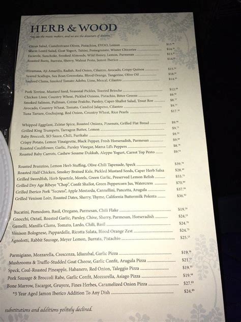 Herb Wood Menu