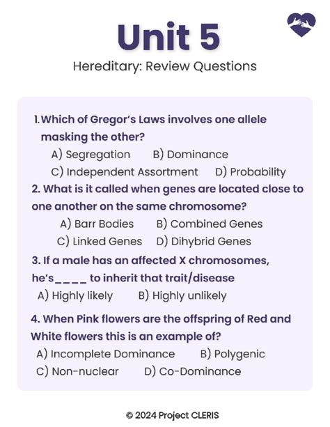 heredity unit review questions answer key
