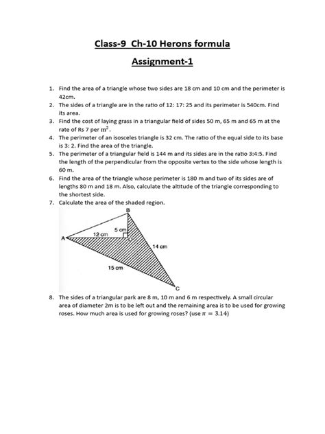 Heron's Formula Class 9 Extra Questions