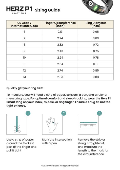 Herz P1 Smart Ring Size Chart