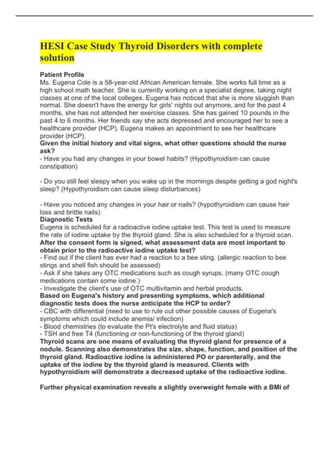Hesi Case Study Thyroid Disorders