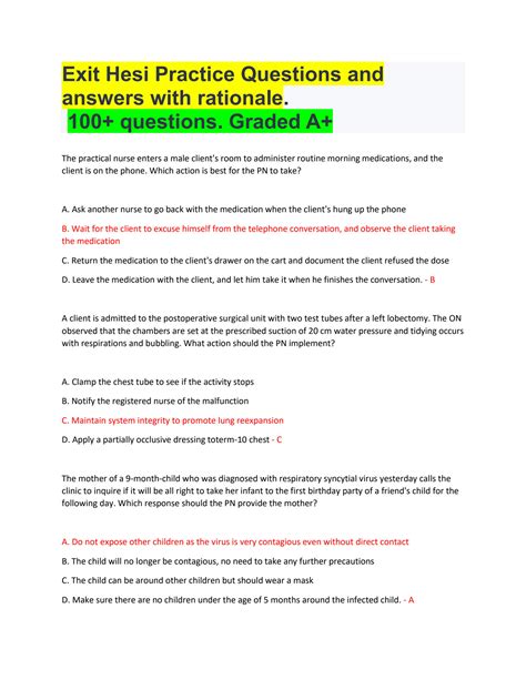 Hesi Exit Practice Questions