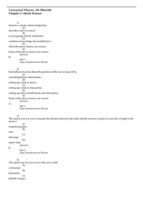 hewitt conceptual physics final exam