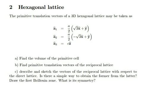 Hexagonal Lattice Primitive Vectors