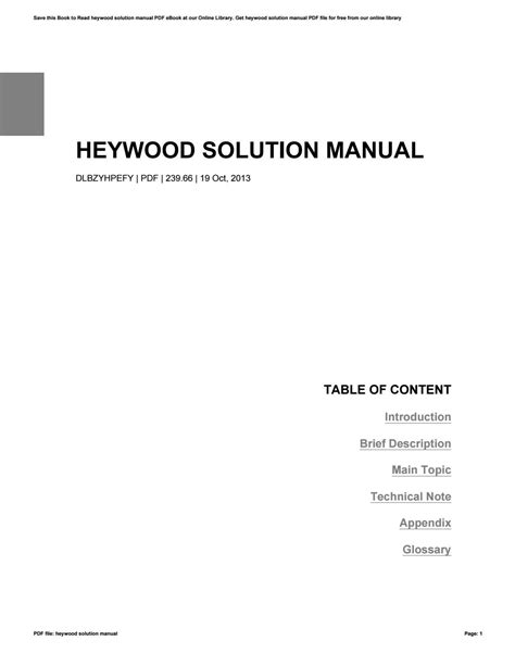 Read Heywood Solution Manual 