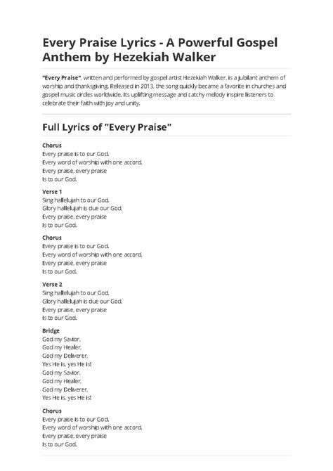 hezekiah walker every praise lyrics chords