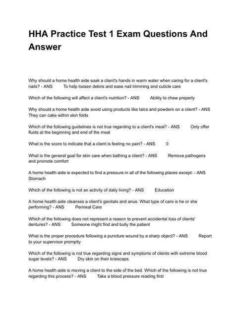 hha practice test questions