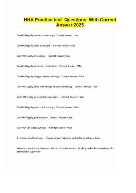 Hha Test Answer Key