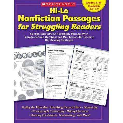 Read Hi Lo Nonfiction Passages For Struggling Readers Grades 6 8 80 High Interestlow Readability Passages With Comprehension Questions And Mini Lessons For Teaching Key Reading Strategies 