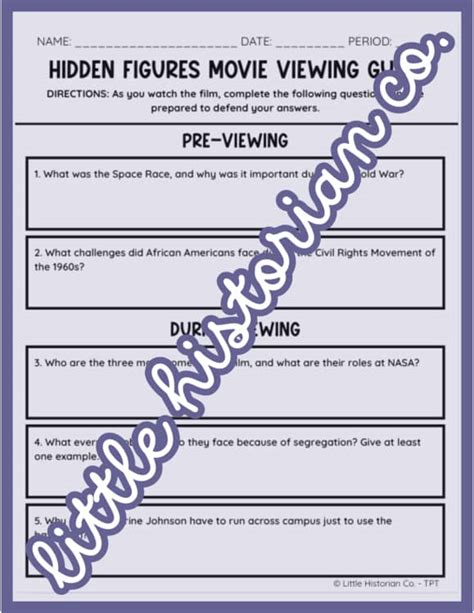 Hidden Figures Viewing Guide Answer Key