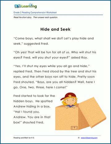 Hide And Seek Grade 2 Childrenu0027s Fable K5 Hide And Seek Worksheet - Hide And Seek Worksheet