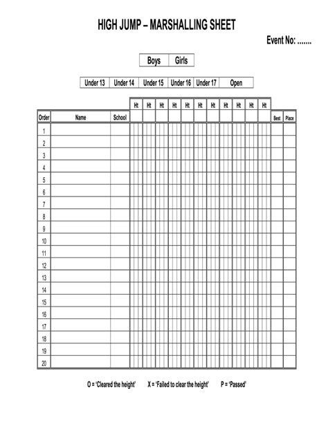High Jump Score Sheet Blank