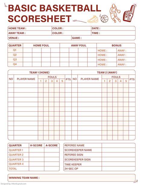 high school basketball score sheet