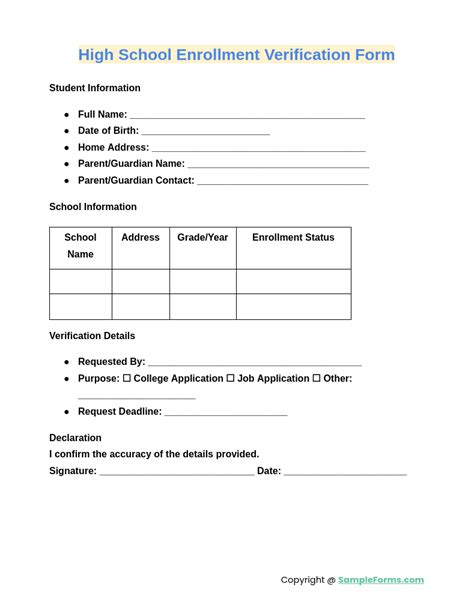 high school enrollment verification letter sample