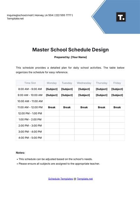 High School Master Schedule Template 7 Period