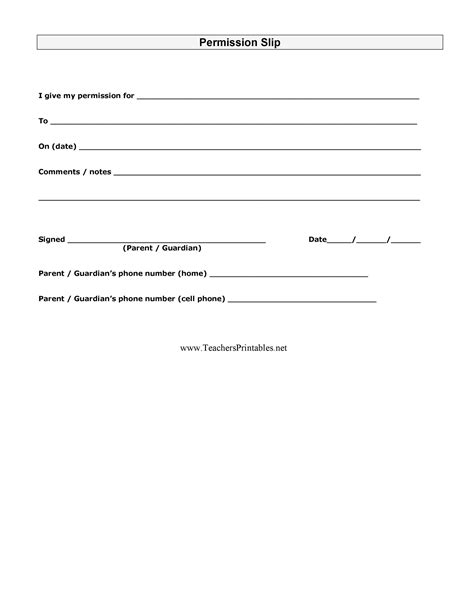 high school permission slip template