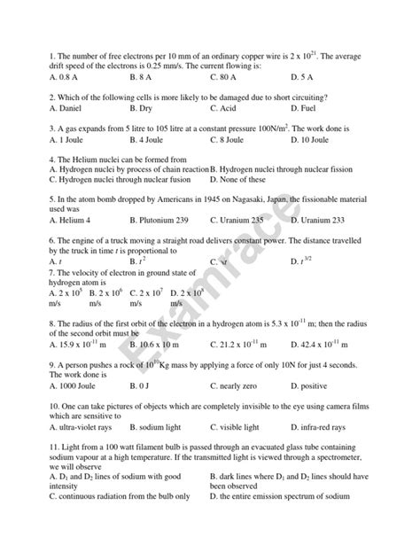 High School Physics Multiple Choice Questions