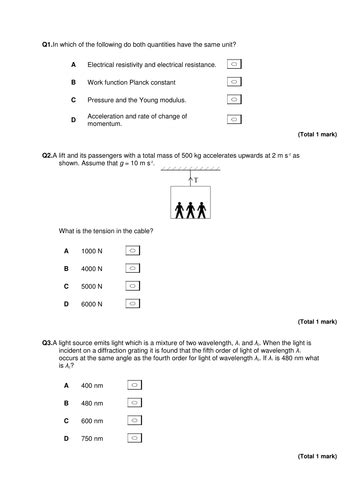high school physics multiple choice questions