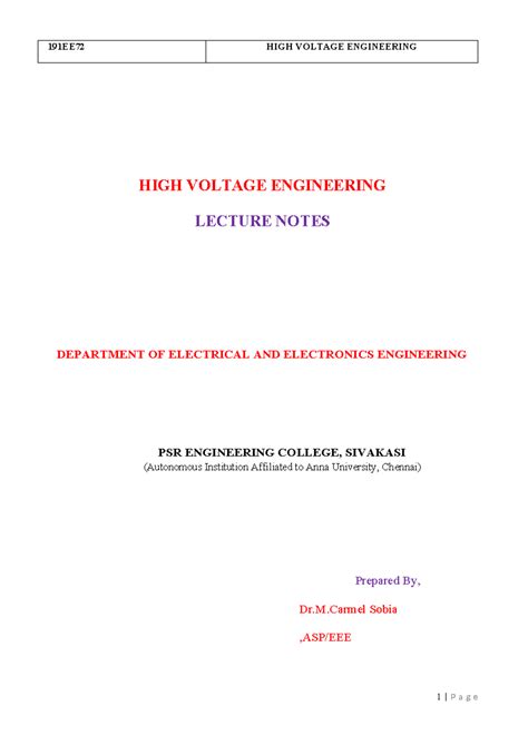 High Voltage Engineering College Notes Pdf Arvindore