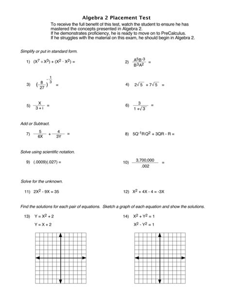 Read High School Algebra Placement Test Study Guide 