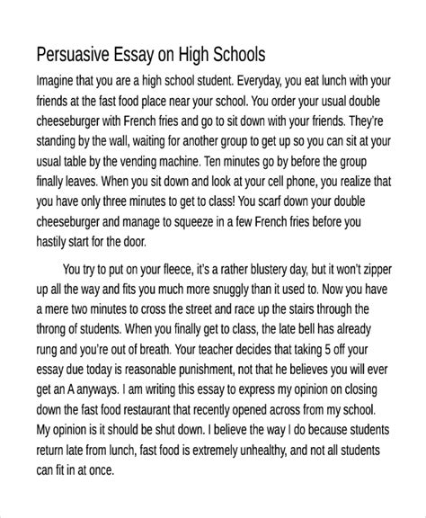 Read Online High School Persuasive Papers 